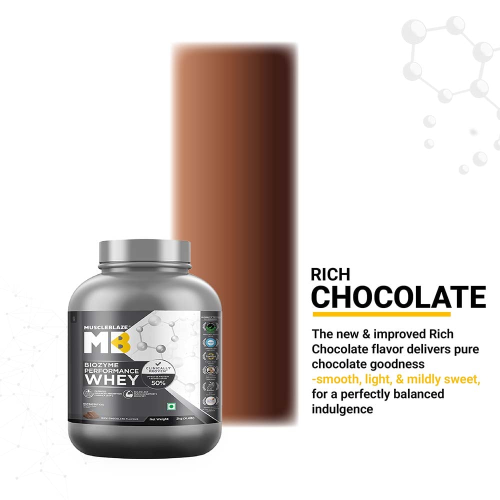 MuscleBlaze Biozyme Performance Whey, 2 kg (4.4 lb), Rich Chocolate